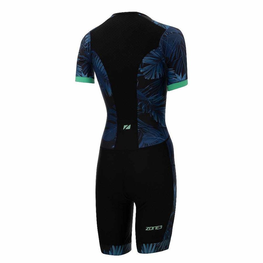 Women Zone3 Tri Suits | Activate+ Short Sleeve Full Zip Trisuit Tropical Palm